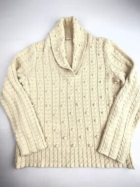 Preswick & Moore Cable Knit Sweater Women XL Cream Cowl Neck Cotton Blend